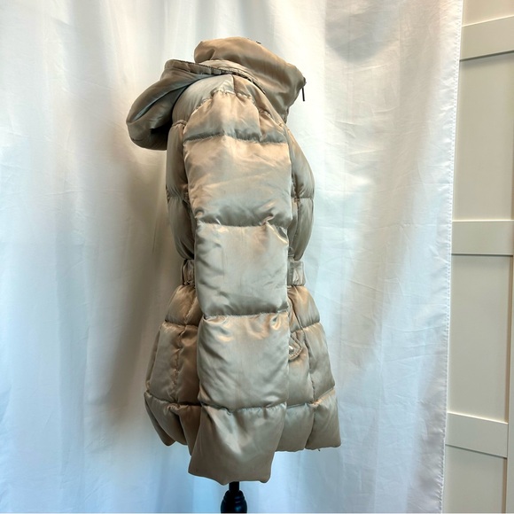 Marvin Richards champagne gold quilted puffer hooded belted coat XL down filled - Picture 5 of 15